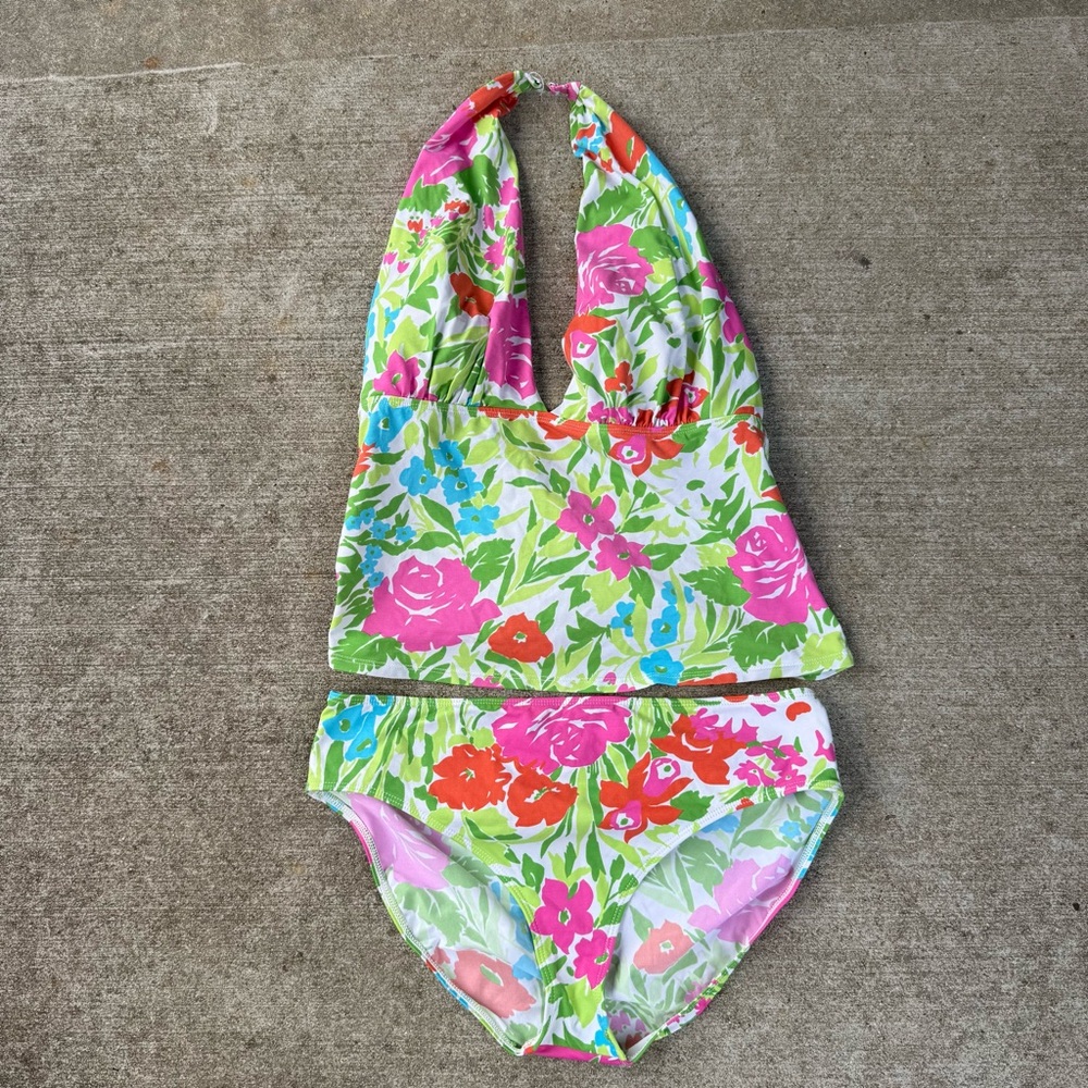 Ralph Lauren Floral Halter Tankini - Pink, Green & Blue